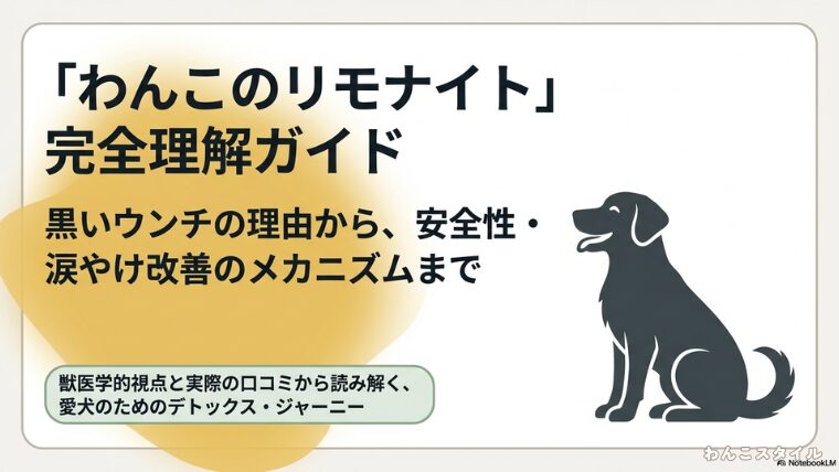 わんこのリモナイト完全理解ガイド。黒いウンチの理由から、安全性・涙やけ改善のメカニズムまで獣医学的視点と実際の口コミから読み解く。