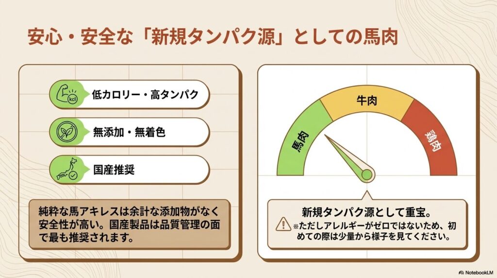 新規タンパク源としての馬肉の特徴（低カロリー・高タンパク・無添加）