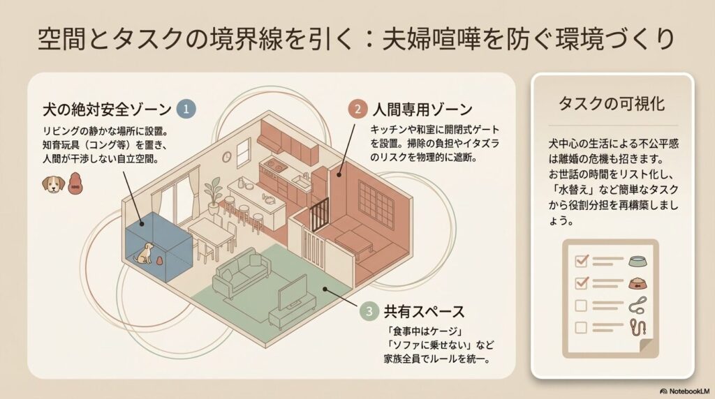 犬の絶対安全ゾーンと人間専用ゾーンを分ける環境づくり