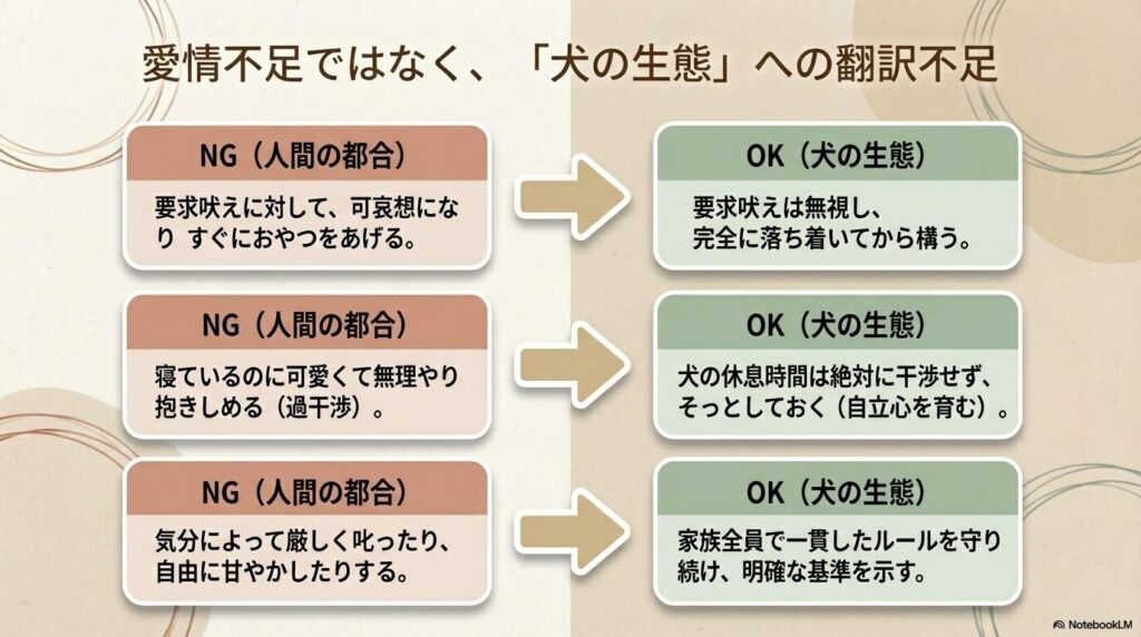 人間の都合によるNGな接し方と犬の生態に基づいたOKな接し方