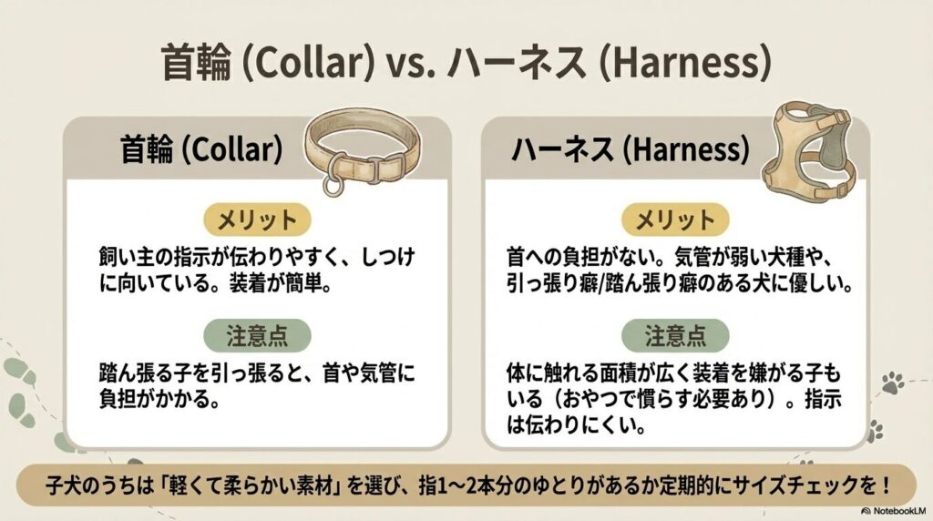 子犬の散歩用グッズにおける首輪とハーネスのメリット・注意点比較