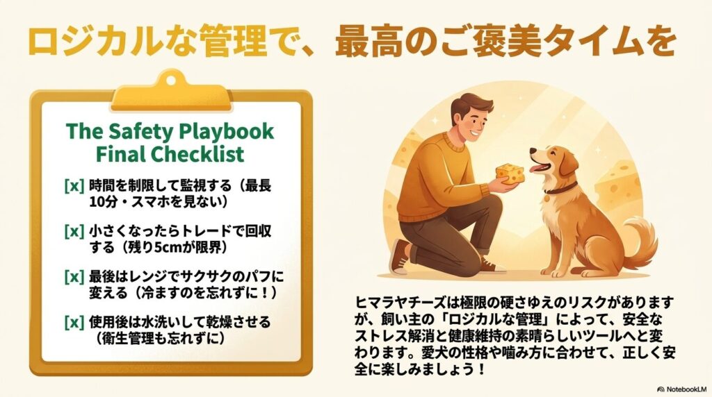 時間制限、トレード回収、レンジでパフ化、使用後の水洗いなど、ヒマラヤチーズを安全に楽しむための最終チェックリスト