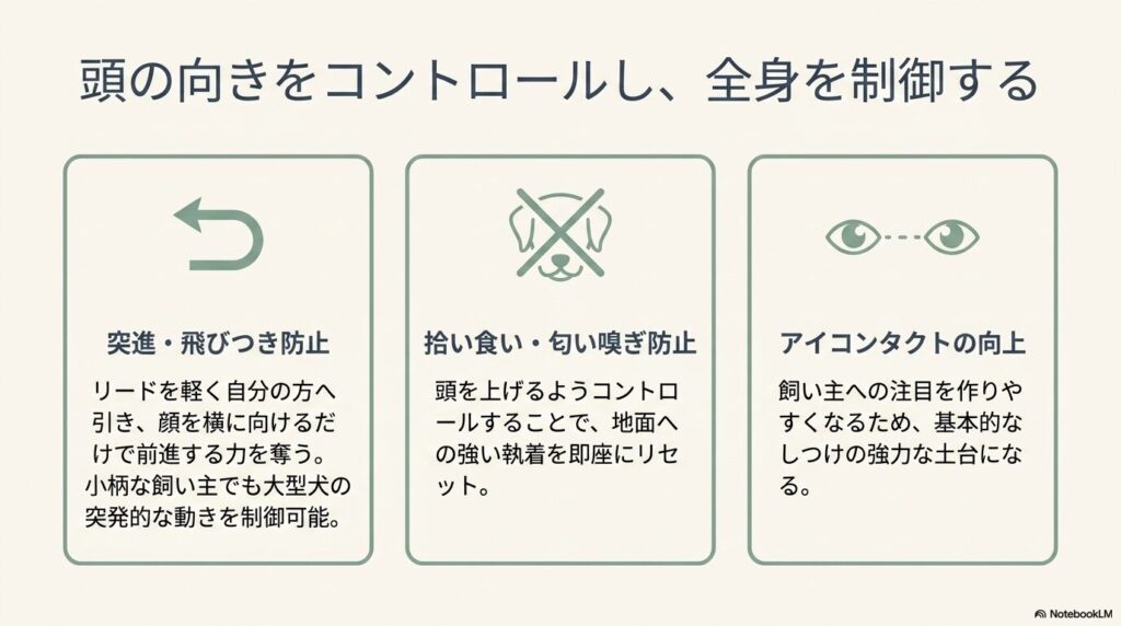 突進や拾い食いを防止し全身を制御するジェントルリーダーの効果