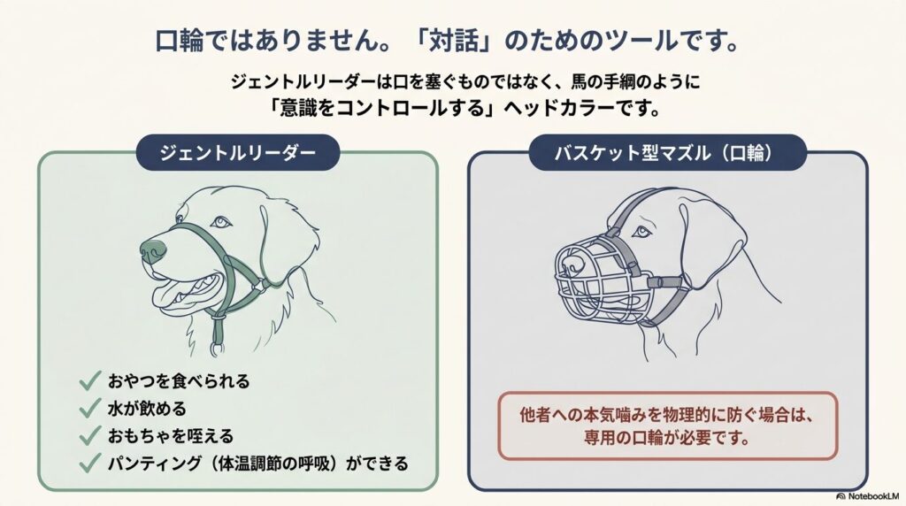 ジェントルリーダーとバスケット型マズル(口輪)の見た目と用途の違い