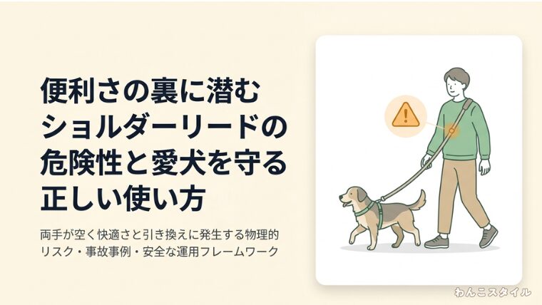 便利さの裏に潜むショルダーリードの危険性と愛犬を守る正しい使い方を解説するタイトルスライド