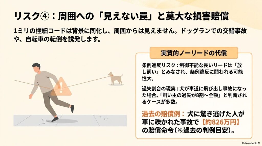 伸縮リードによる周囲との法的トラブル(極細コードによる交錯事故や実質的ノーリードの代償としての損害賠償)