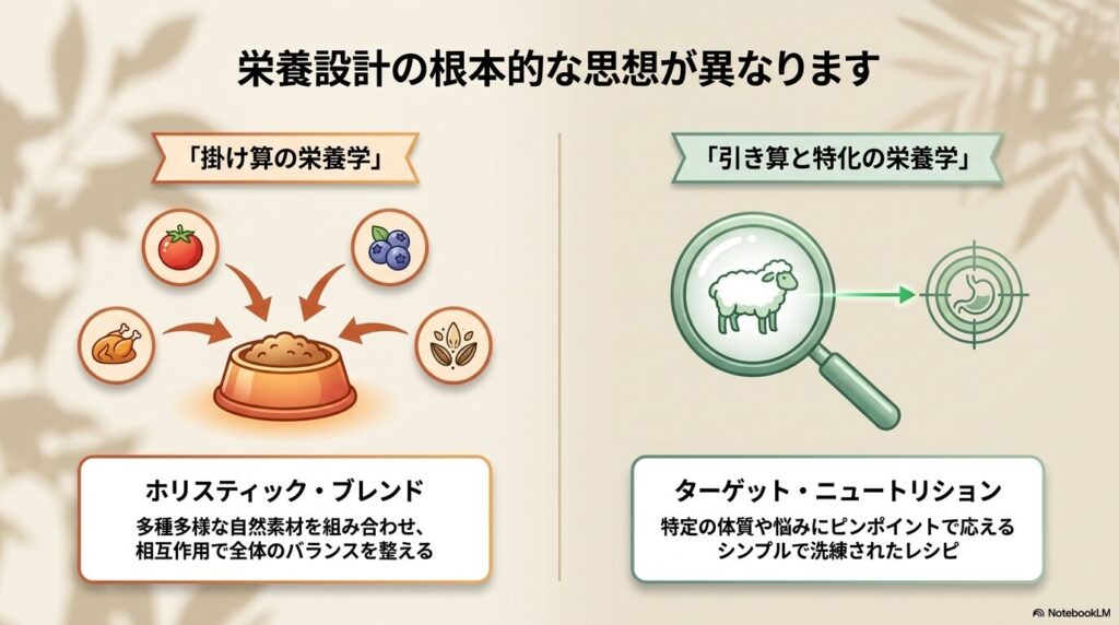 シュプレモの「掛け算の栄養学」とナチュラルチョイスの「引き算と特化の栄養学」の比較