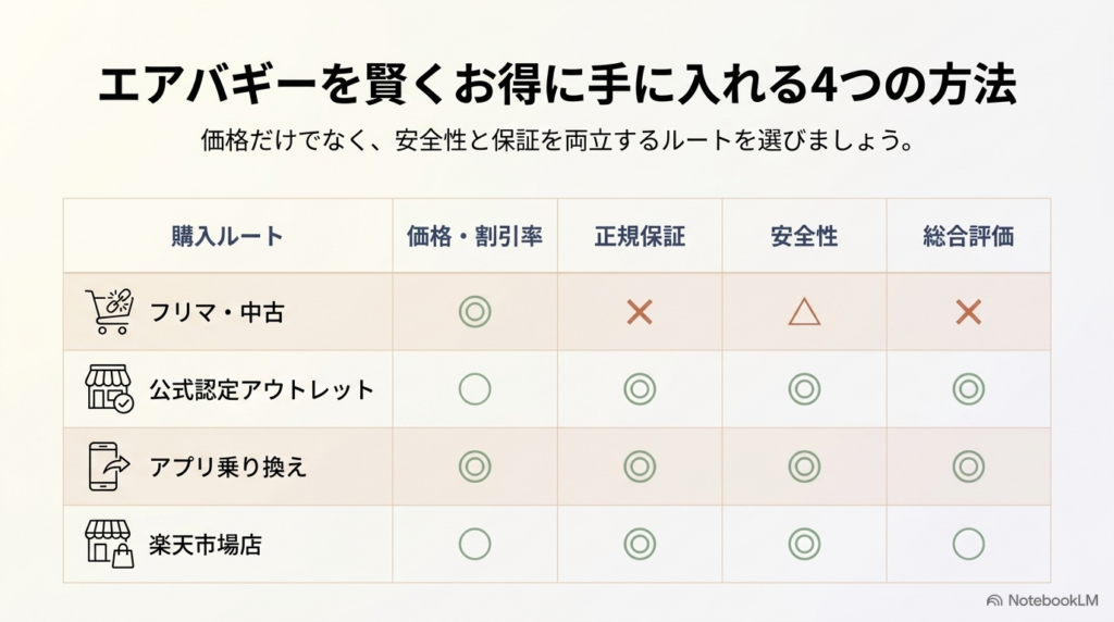 エアバギーをお得に手に入れる4つの購入ルートと安全性・保証の比較表