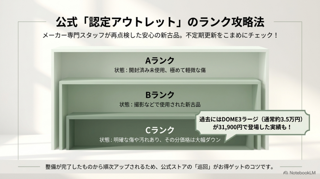 公式認定アウトレットのAランク・Bランク・Cランク別の状態の目安
