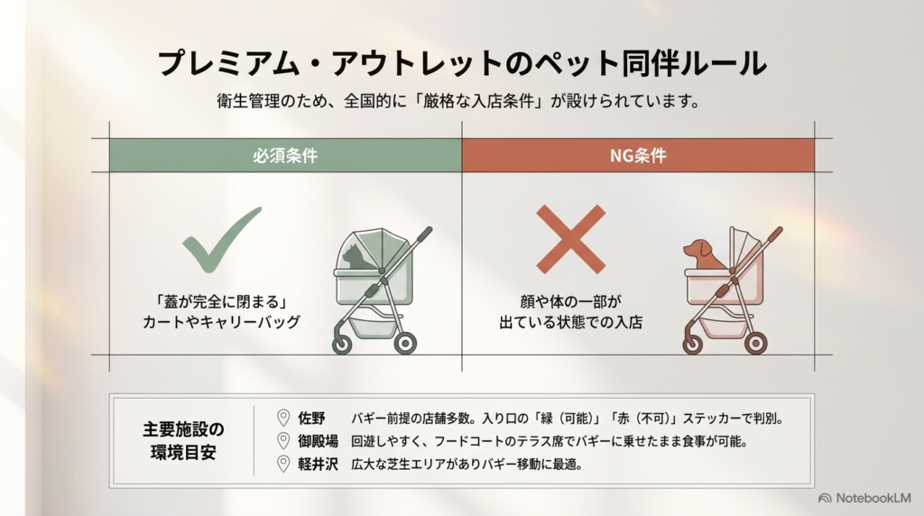 蓋が完全に閉まるカートが必須となる主要プレミアム・アウトレットのペット同伴ルール