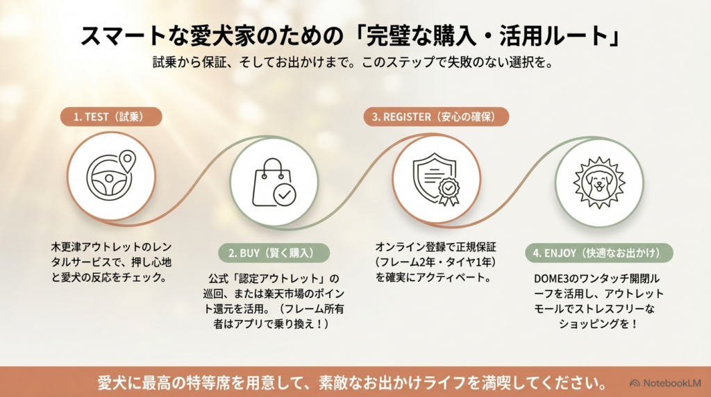 試乗から購入、保証登録、お出かけまでのスマートな4ステップまとめ